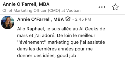 Capture de message d'Annie O'Farrell