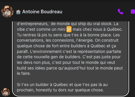 Capture de conversation d'Antoine Boudreau