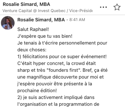 Capture de message de Rosalie Simard